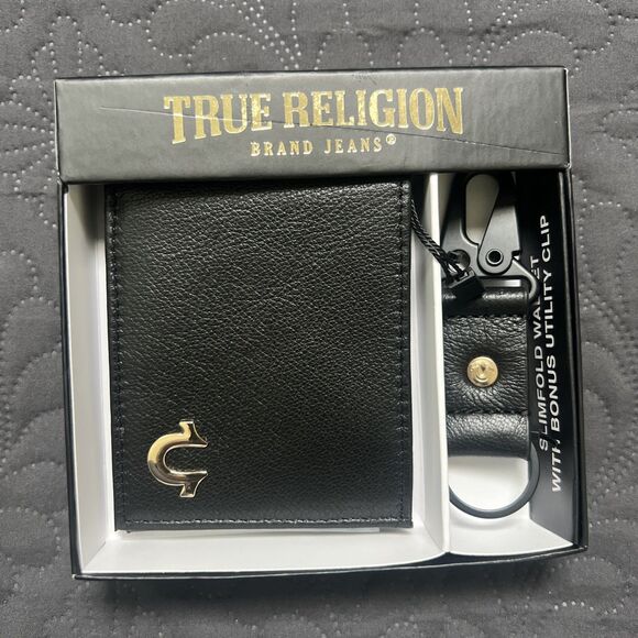 True Religion Other - True Religion RFID Marcus Slim Bifold Wallet & Key Clasp Gift Set Limited NWT